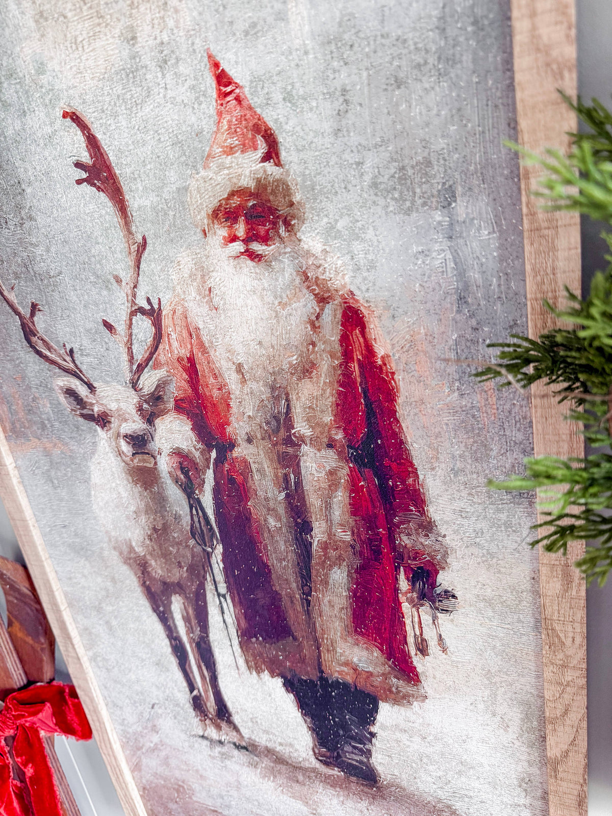 Santa & Reindeer in Light Frame, The Feathered Farmhouse