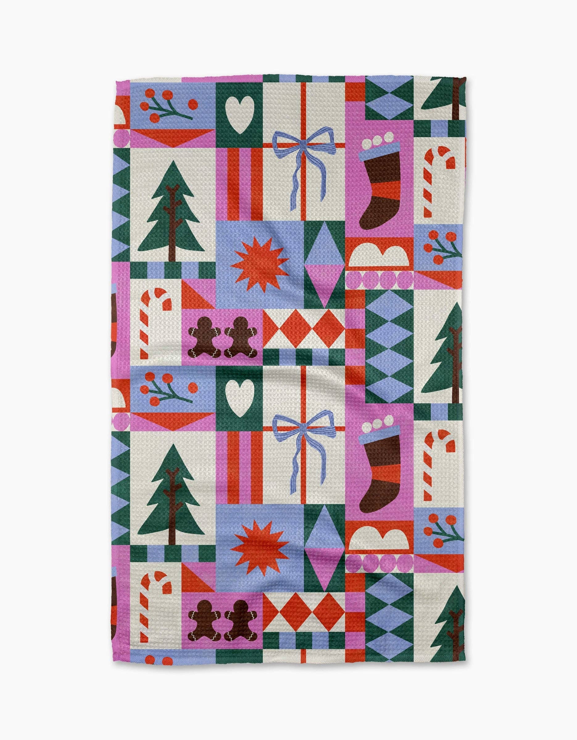 Festive Christmas Quilt Tea Towel, Feathered Farmhouse