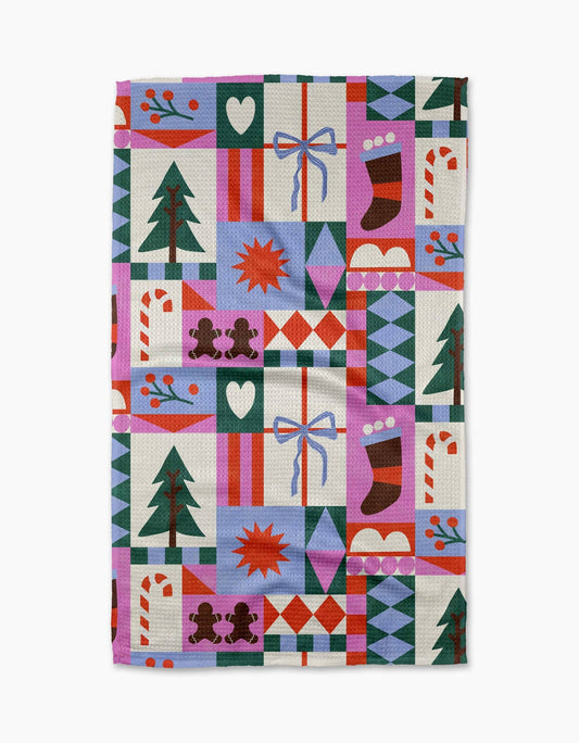Festive Christmas Quilt Tea Towel, Feathered Farmhouse