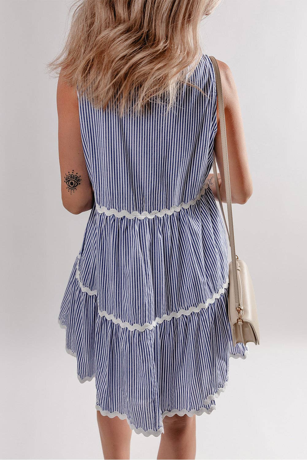 Stripe Ric-Rac Sleeveless Mini Dress, Feathered Farmhouse