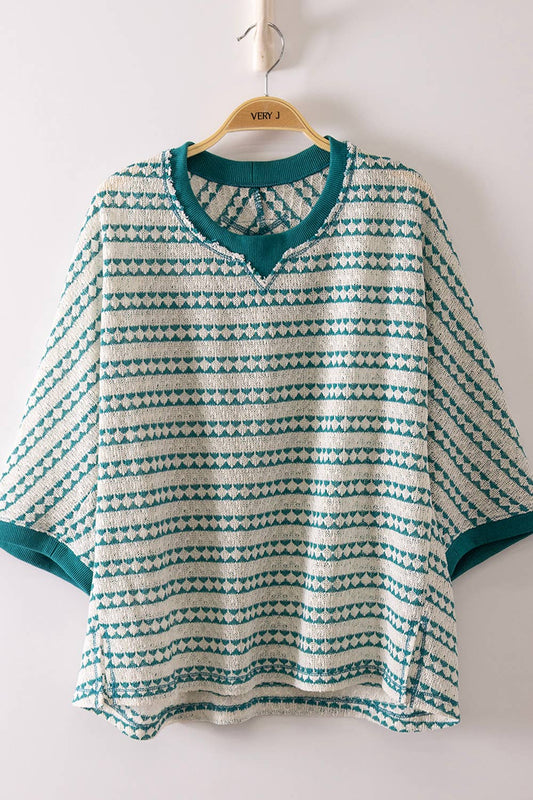 Seafoam Textured Stripe Knit Top, Feathered Farmhouse