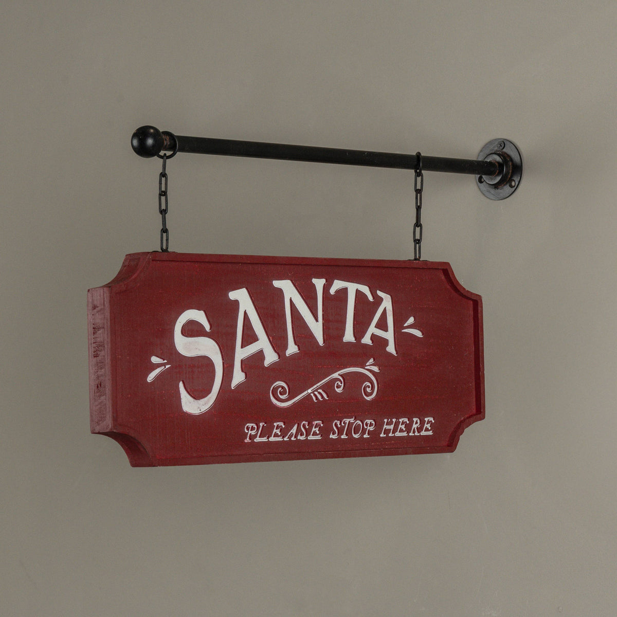 Santa Hanging Wooden Sign, Feathered Farmhouse
