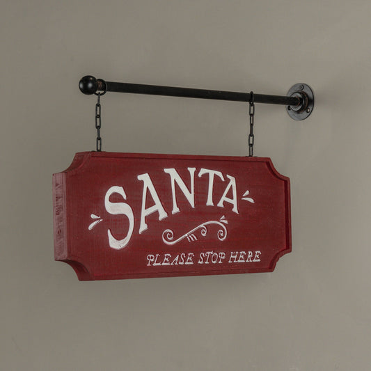 Santa Hanging Wooden Sign, Feathered Farmhouse