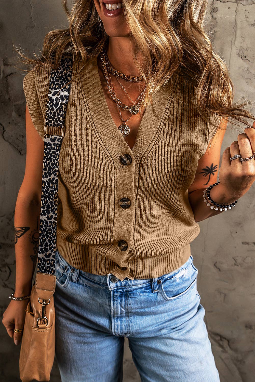 V-Neck Buttoned Front Sweater Vest, The Feathered Farmhouse