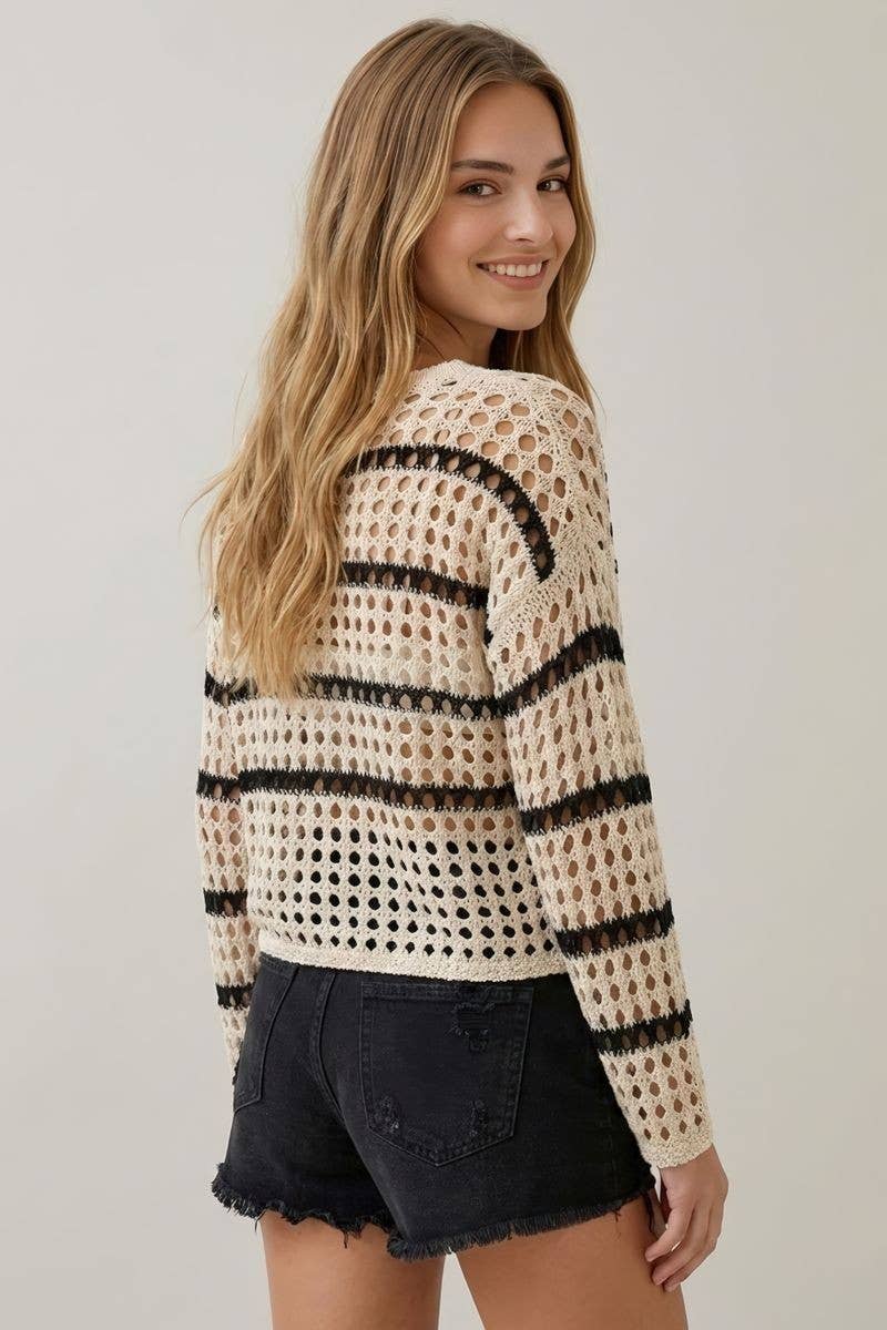 Boho Striped Knit Sweater, Feathered Farmhouse