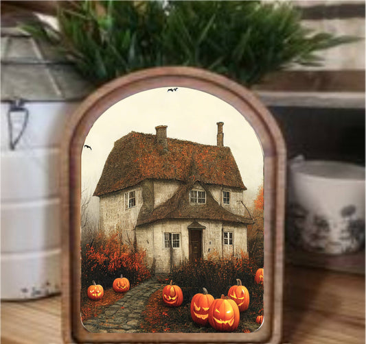 Halloween Farmhouse Framed Art Arch Top, Feathered Farmhouse