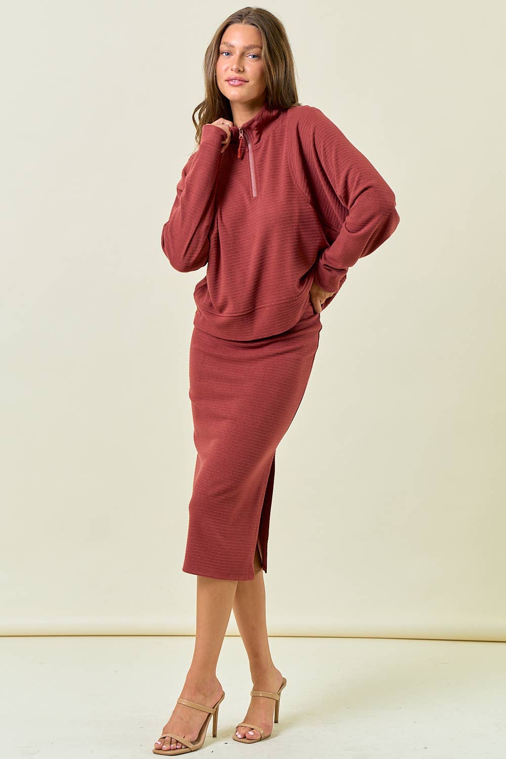 Stripe Textured Half-Zip Sweatshirt, Feathered Farmhouse