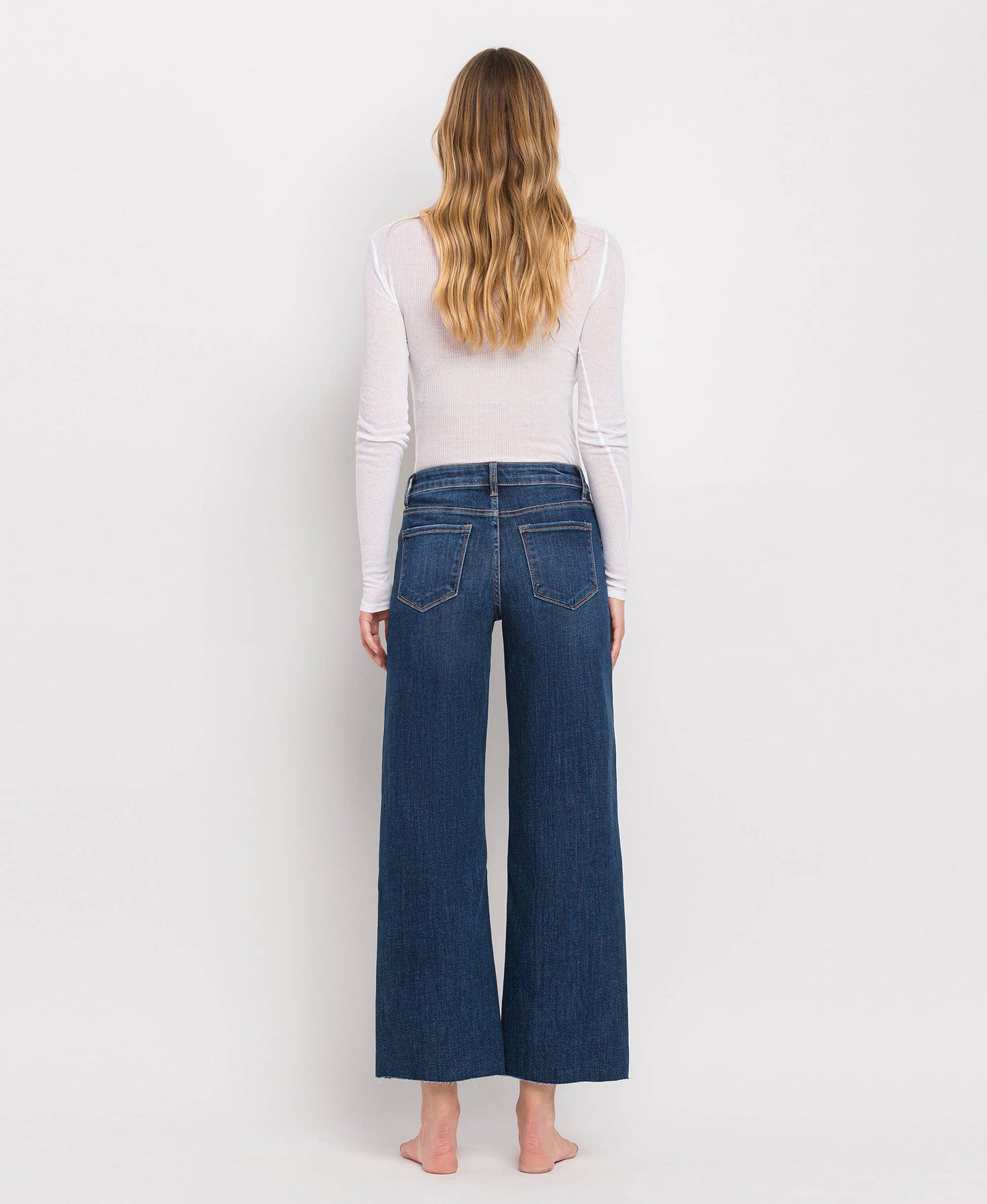 Dark Wash Tummy Control Midrise Wide Leg Jean