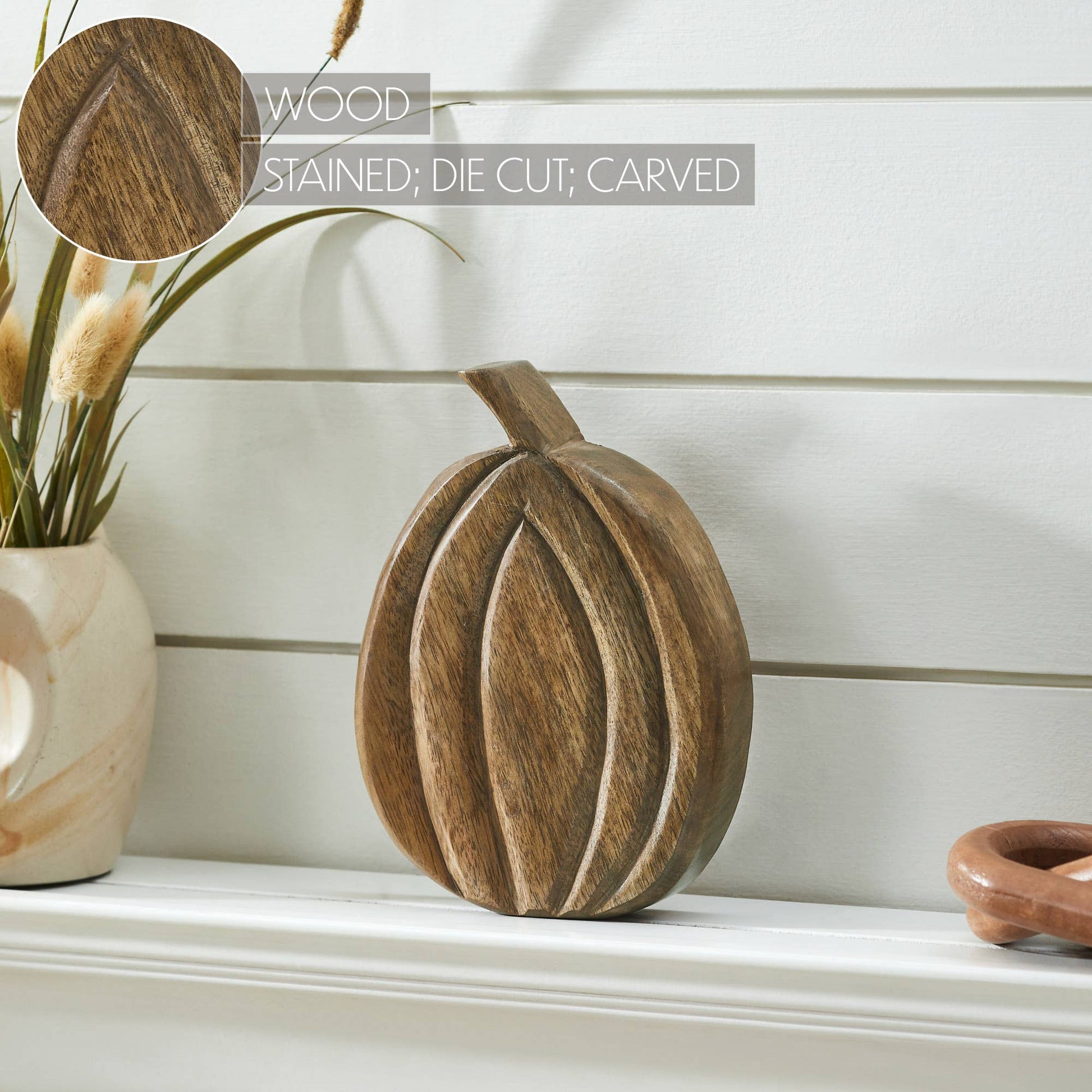 Walnut Wood Pumpkin, Feathered Farmhouse