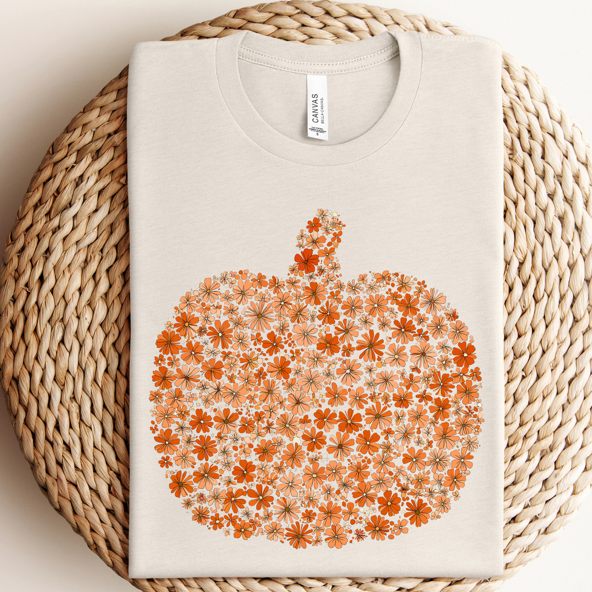 Boho Floral Pumpkin Graphic Tee, Feathered Farmhouse