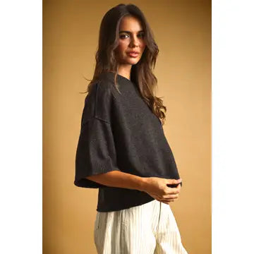 Charcoal Jaime Knit Crop Sweater, Feathered Farmhouse