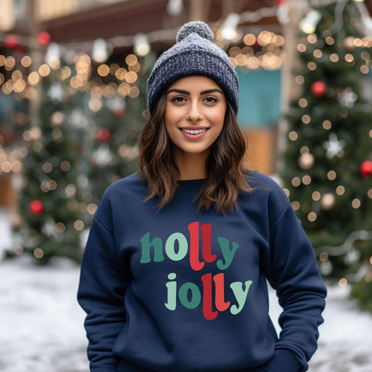 Holly Jolly Colorful Sweatshirt, Feathered Farmhouse