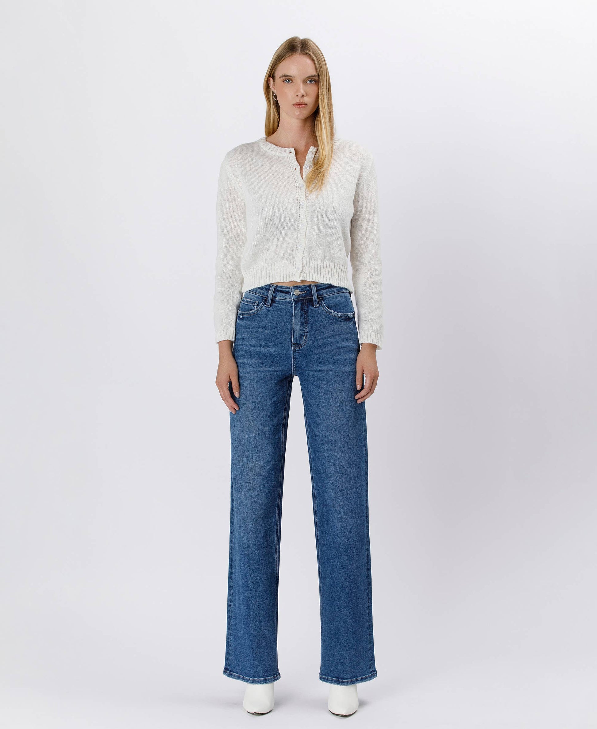 Tummy Control 90's Super High Rise Jeans, Feathered Farmhouse
