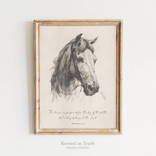 Horse is Prepared Wall Art Print, Feathered Farmhouse