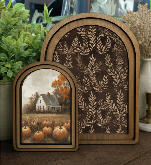 Brown Stems Framed Arch Top, Feathered Farmhouse