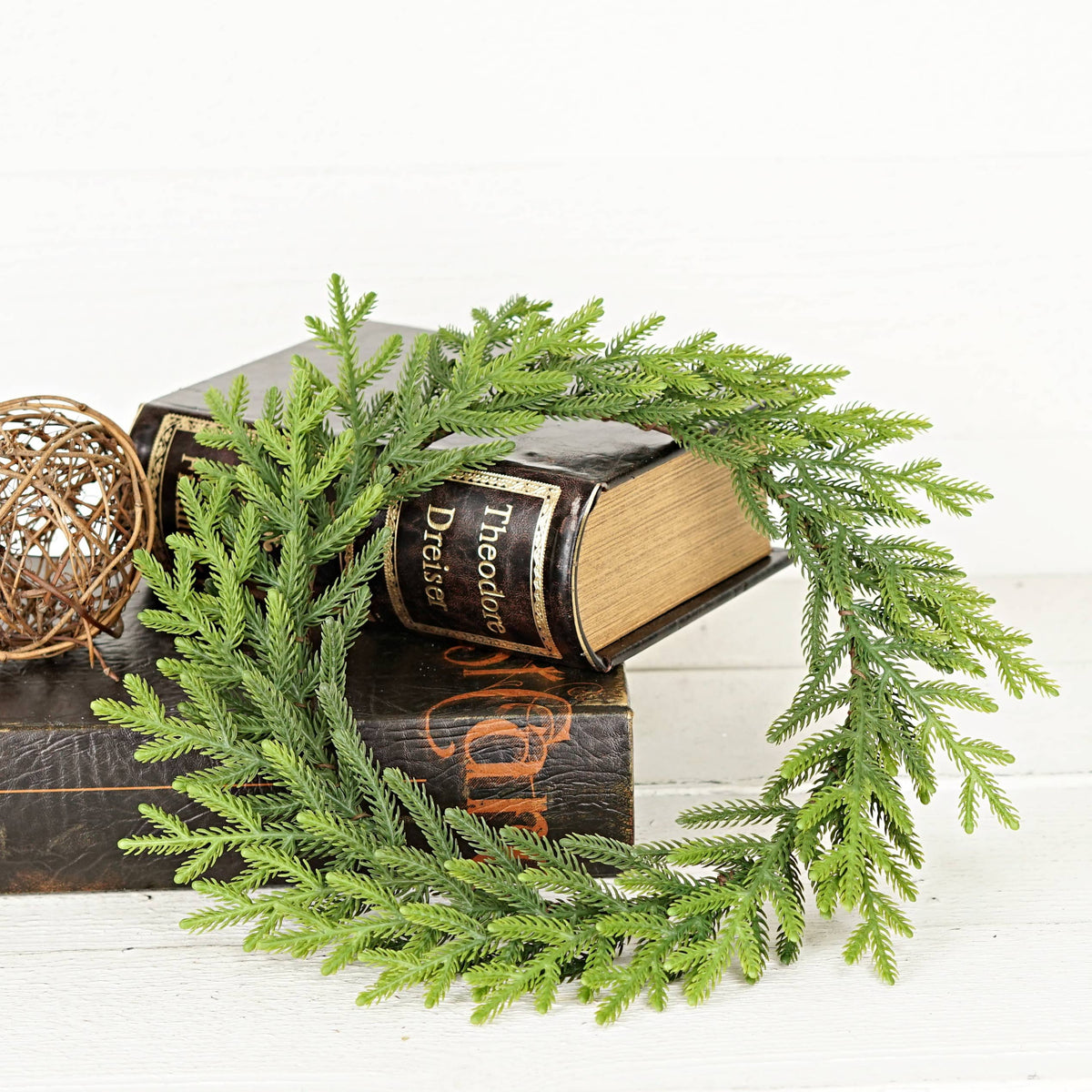 Evergreen Norfolk Pine Wreath, Feathered Farmhouse