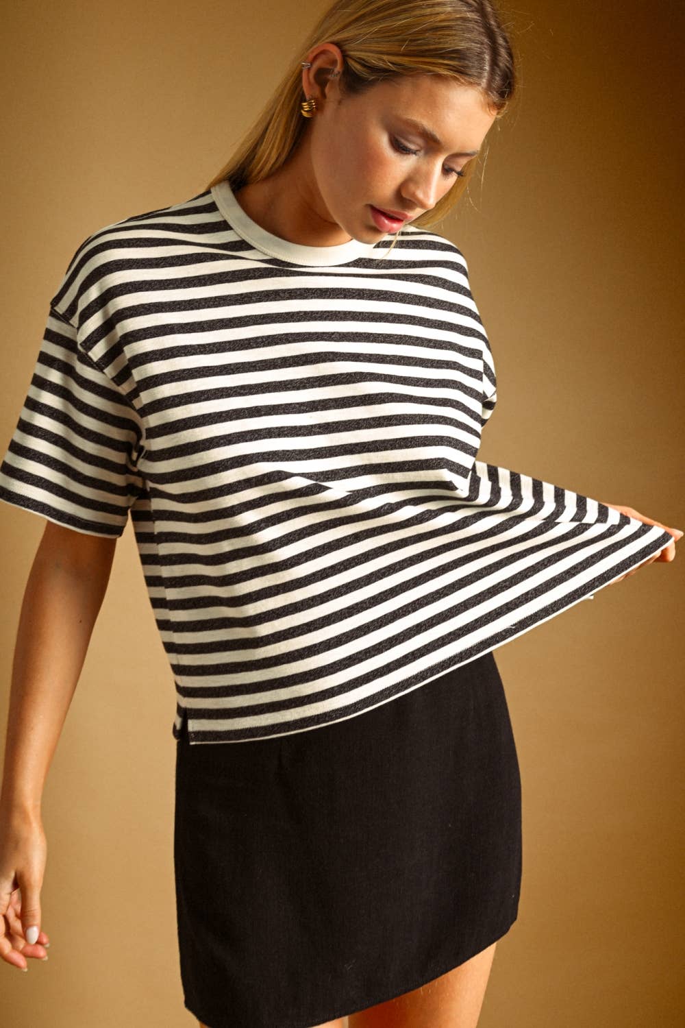 Bold Striped Short Sleeve Top, Feathered Farmhouse