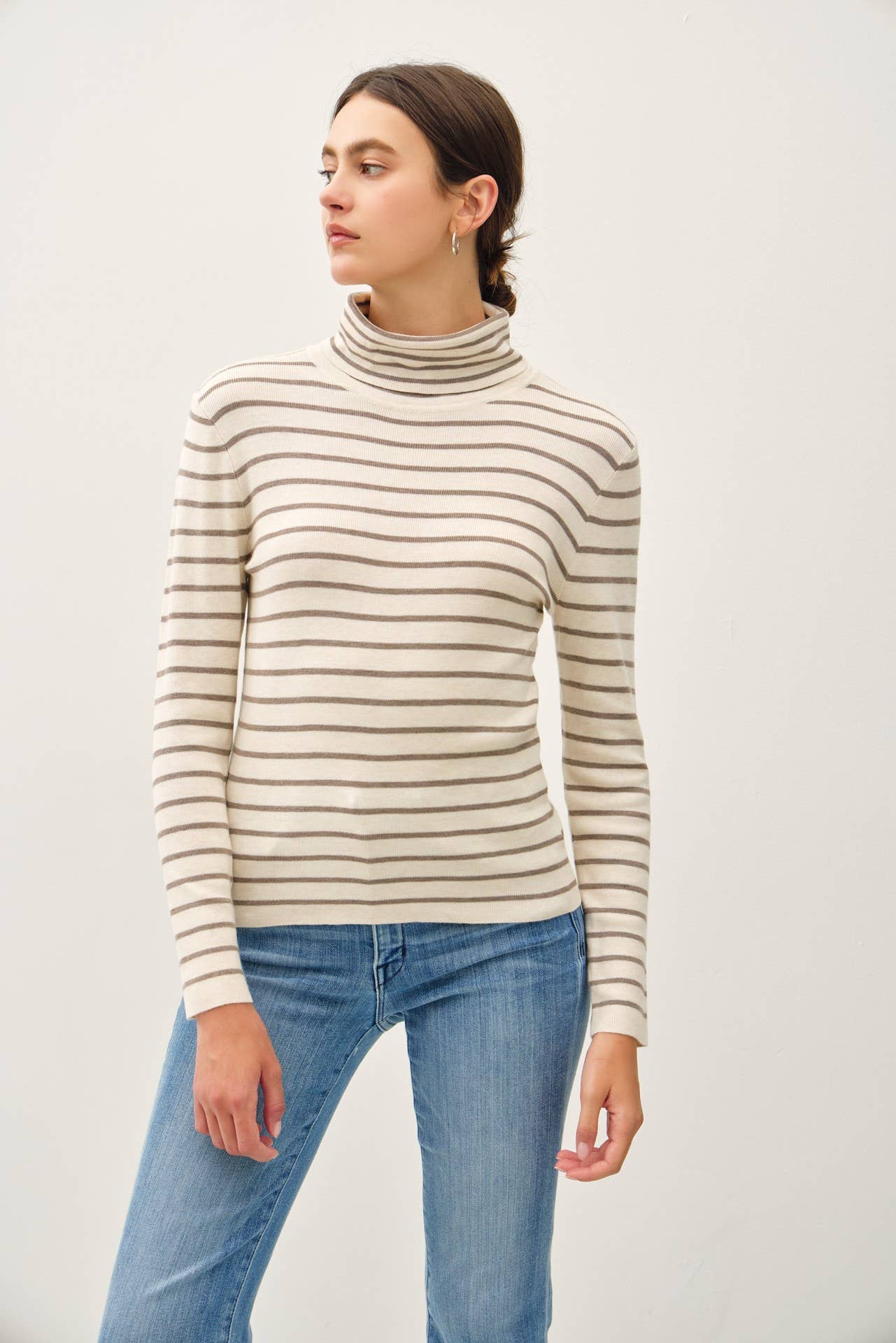 Striped Turtle Neck Sweater, Feathered Farmhouse