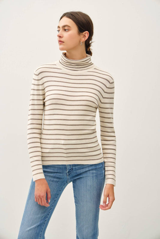 Striped Turtle Neck Sweater, Feathered Farmhouse