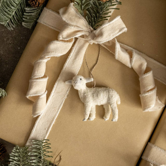 Standing Lamb Ornament, Feathered Farmhouse