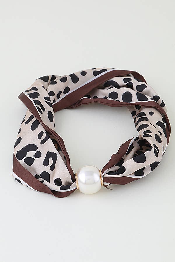 Leopard Scarf Pearl Slider Necklace, Feathered Farmhouse