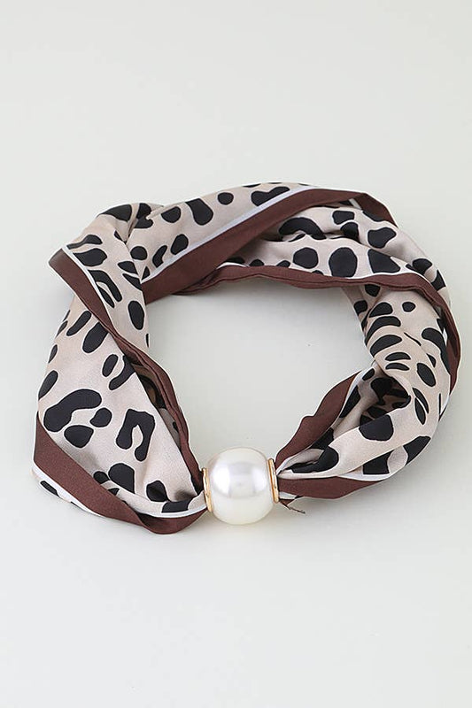 Leopard Scarf Pearl Slider Necklace, Feathered Farmhouse