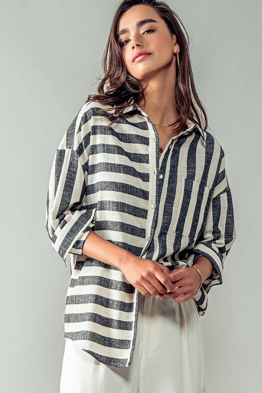 Striped Button Down Shirt, The Feathered Farmhouse