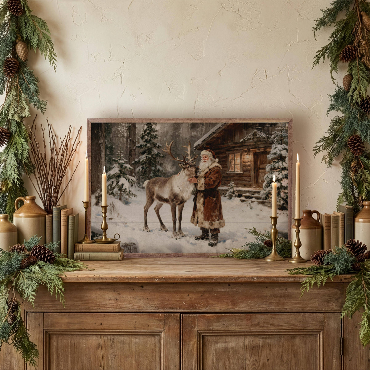 Santa And His Reindeer Cabin, Feathered Farmhouse