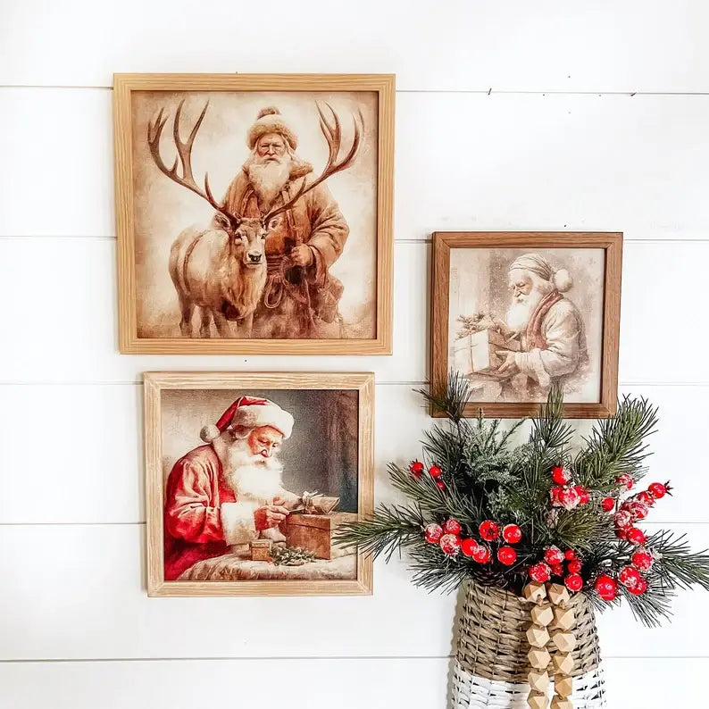 Vintage Santa Prints, Feathered Farmhouse