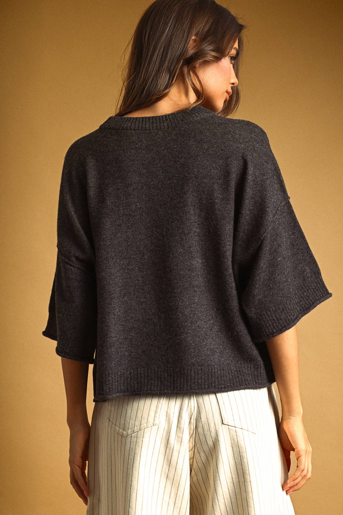 Short Sleeve Knit Crop Top, Feathered Farmhouse