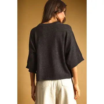 Charcoal Jaime Knit Crop Sweater, Feathered Farmhouse