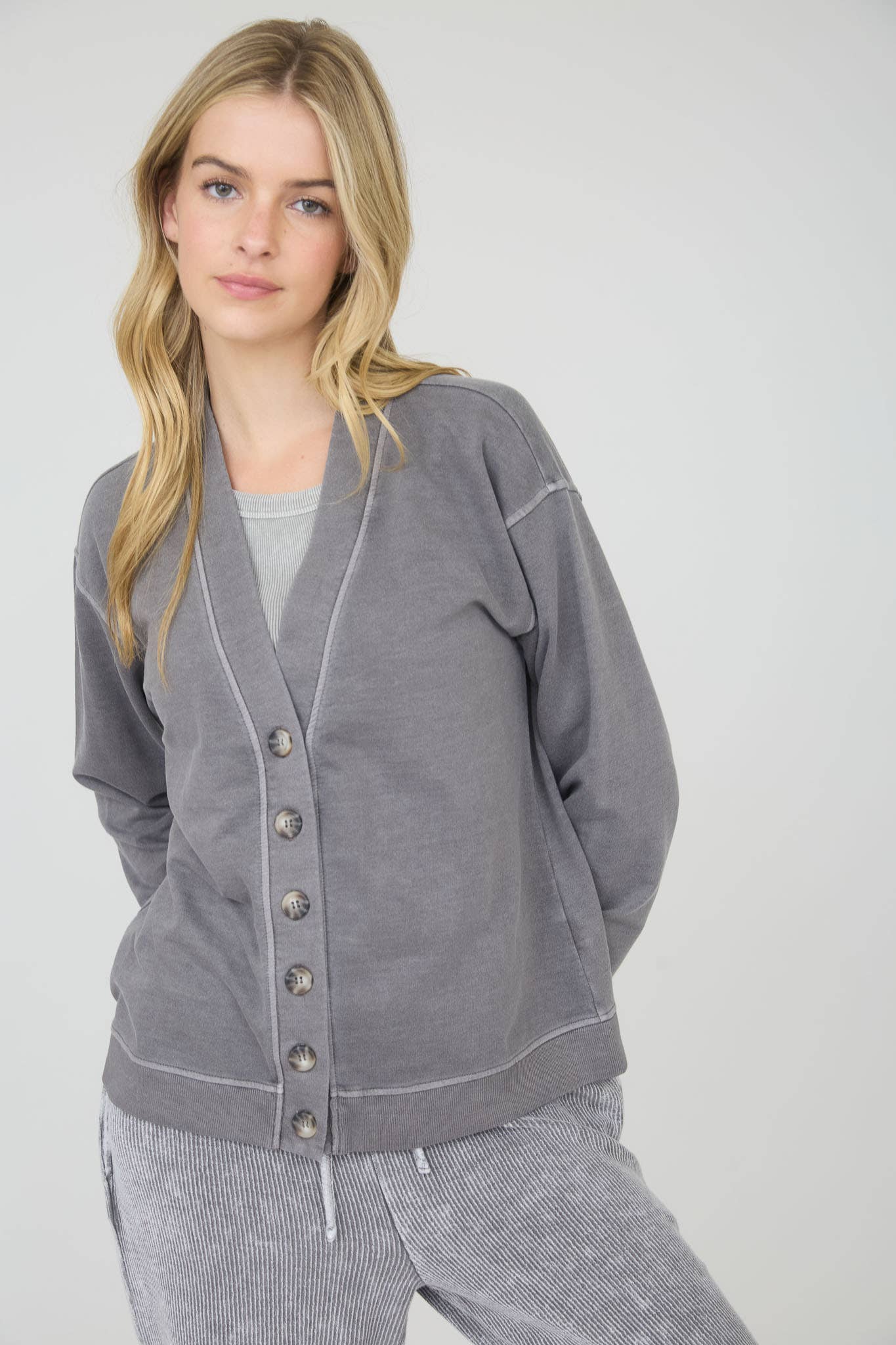 Charcoal Washed Cardigan, Feathered Farmhouse
