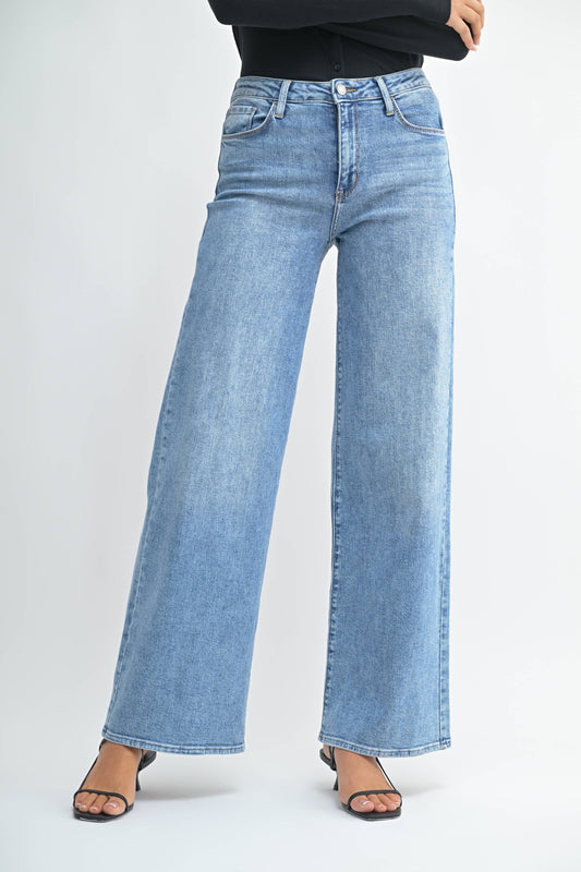 Stretchy Wide Leg Jeans, Feathered Farmhouse