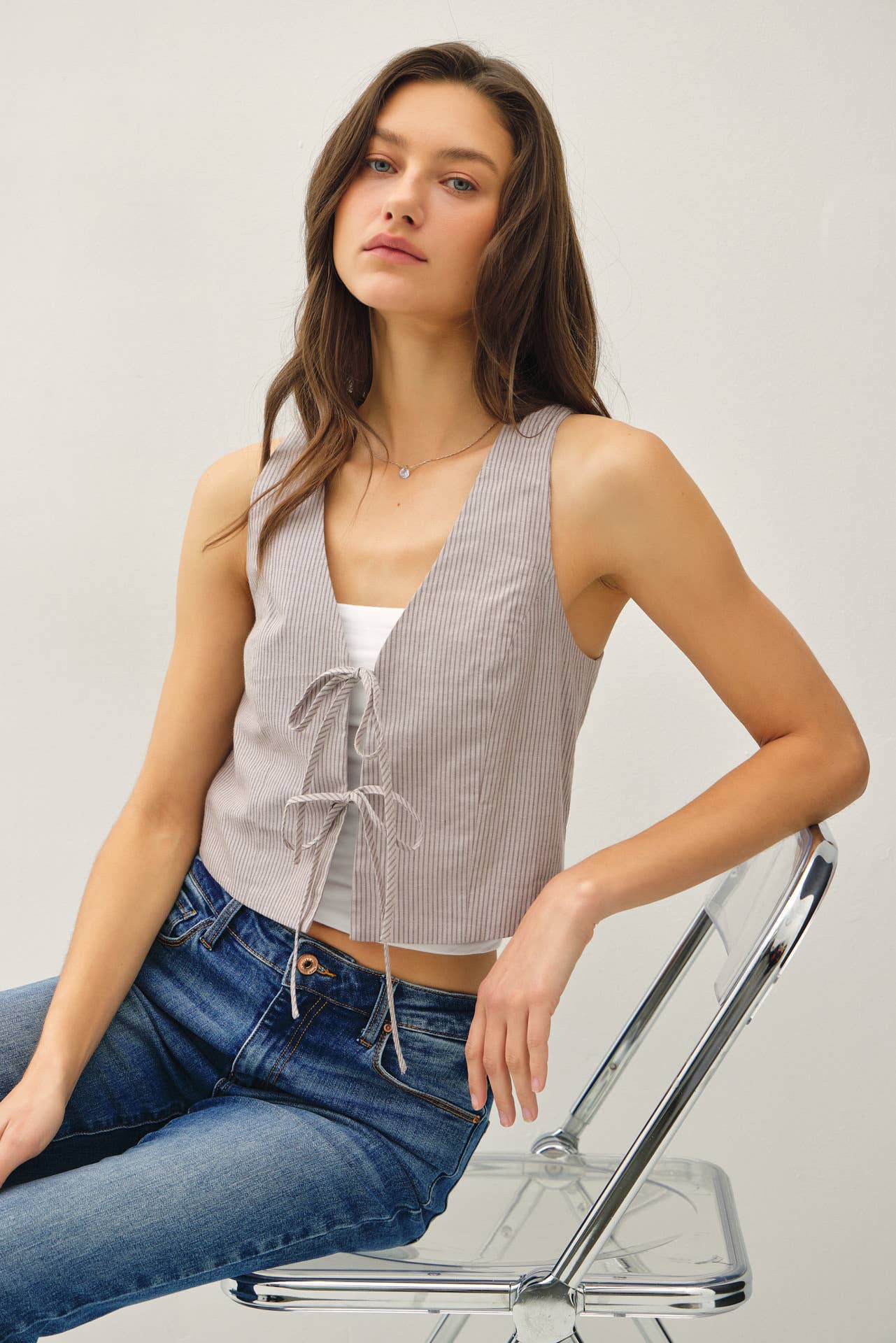 Pinstriped Cotton Vest, Feathered Farmhouse