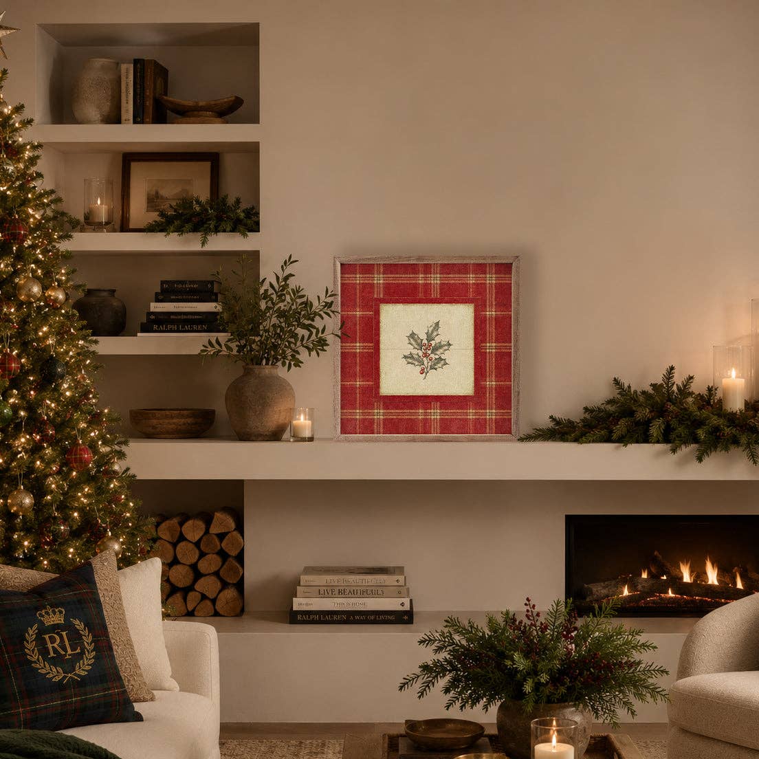 Cranberry Plaid Holly, Feathered Farmhouse