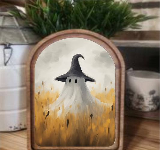 Wheat Field Ghost Framed Art Arch Top, Feathered Farmhouse