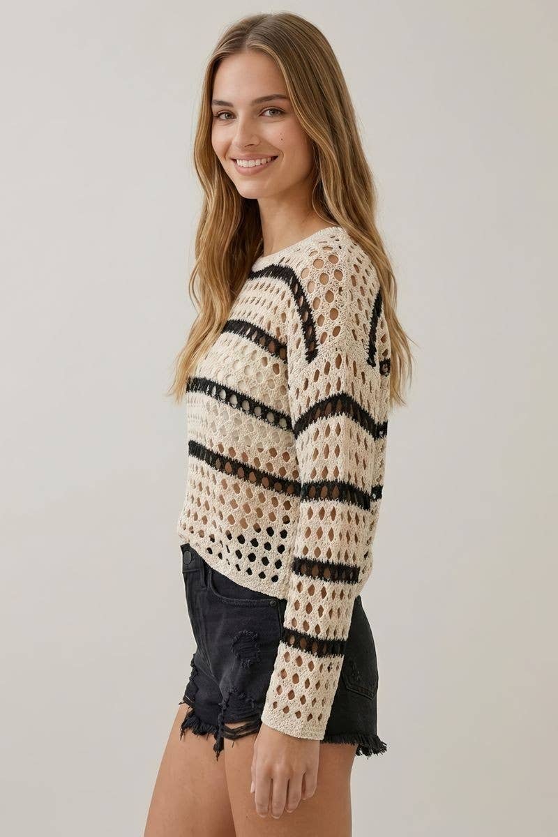 Boho Striped Knit Sweater, Feathered Farmhouse