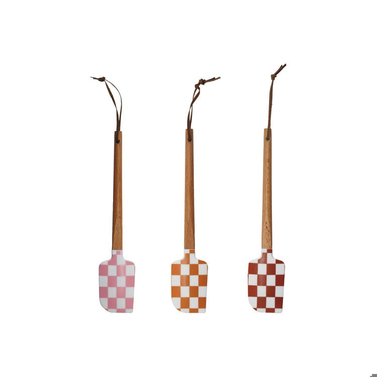 Silicone & Wood Check Spatula, Feathered Farmhouse