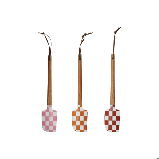 Silicone & Wood Check Spatula, Feathered Farmhouse