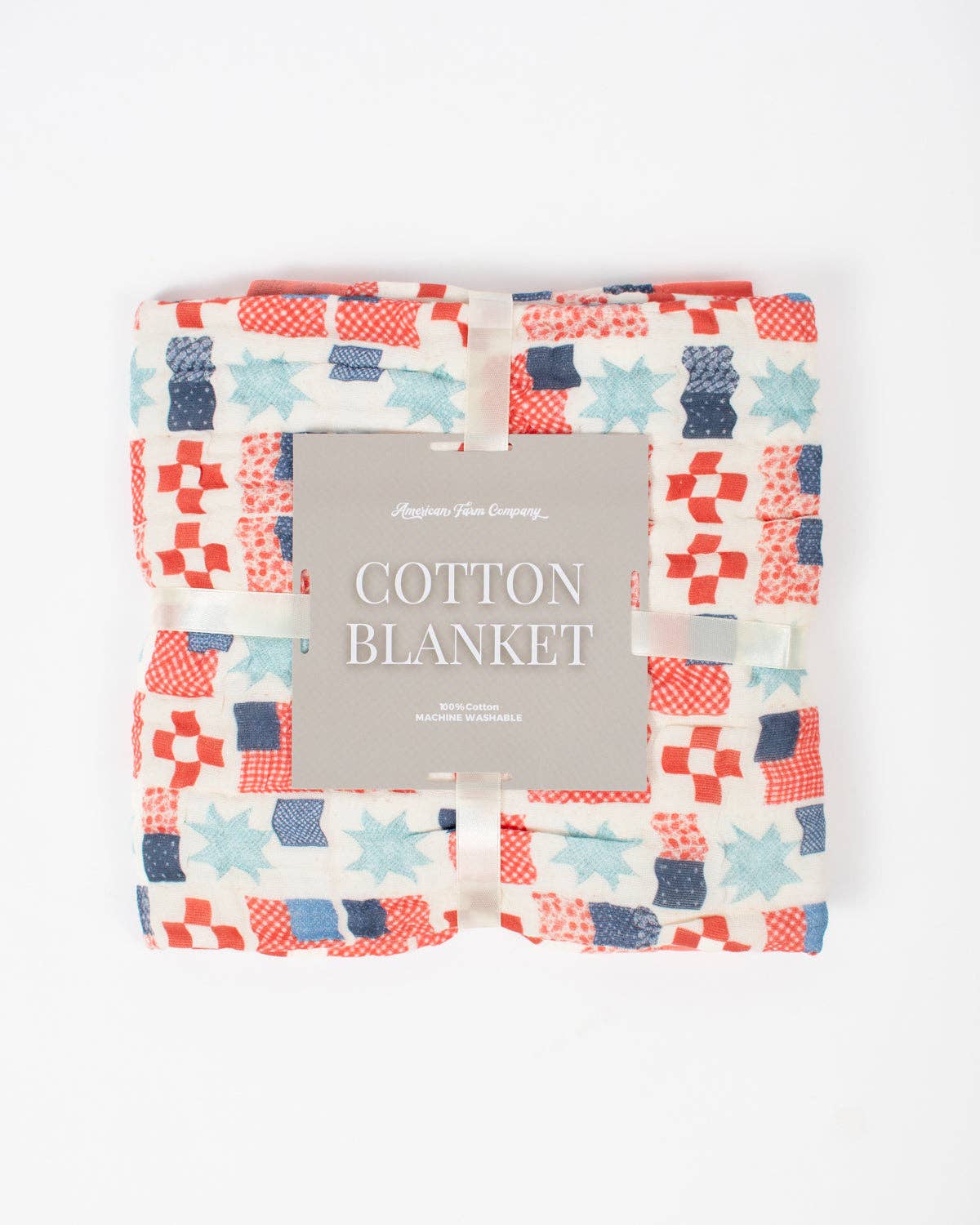 Patriotic Patchwork Cotton Baby Blanket, Feathered Farmhouse
