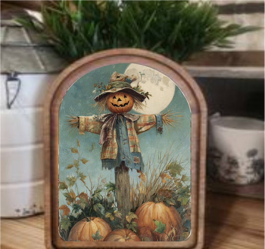Scarecrow Framed Arch Top, Feathered Farmhouse