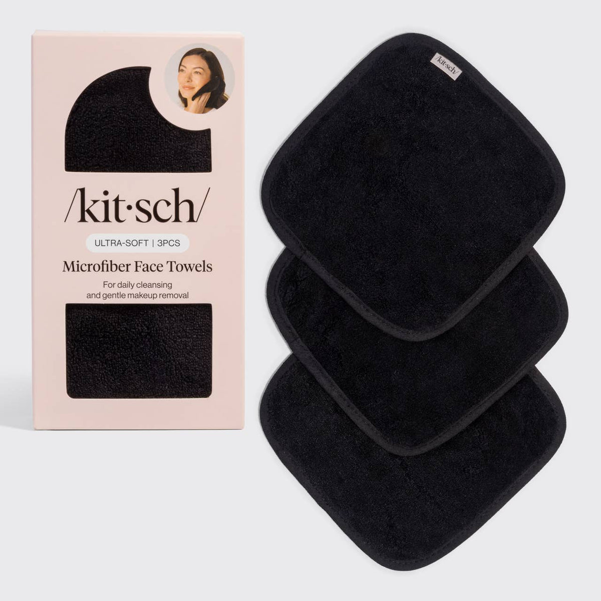 Microfiber Face Towels 3pc Set - Black, Feathered Farmhouse
