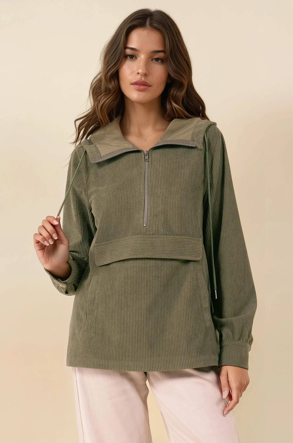 Velour Half Zip Hooded Sweatshirt