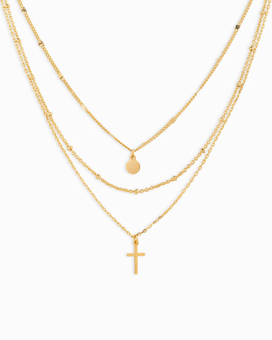 Cross + Disc Layered Pendant Necklace