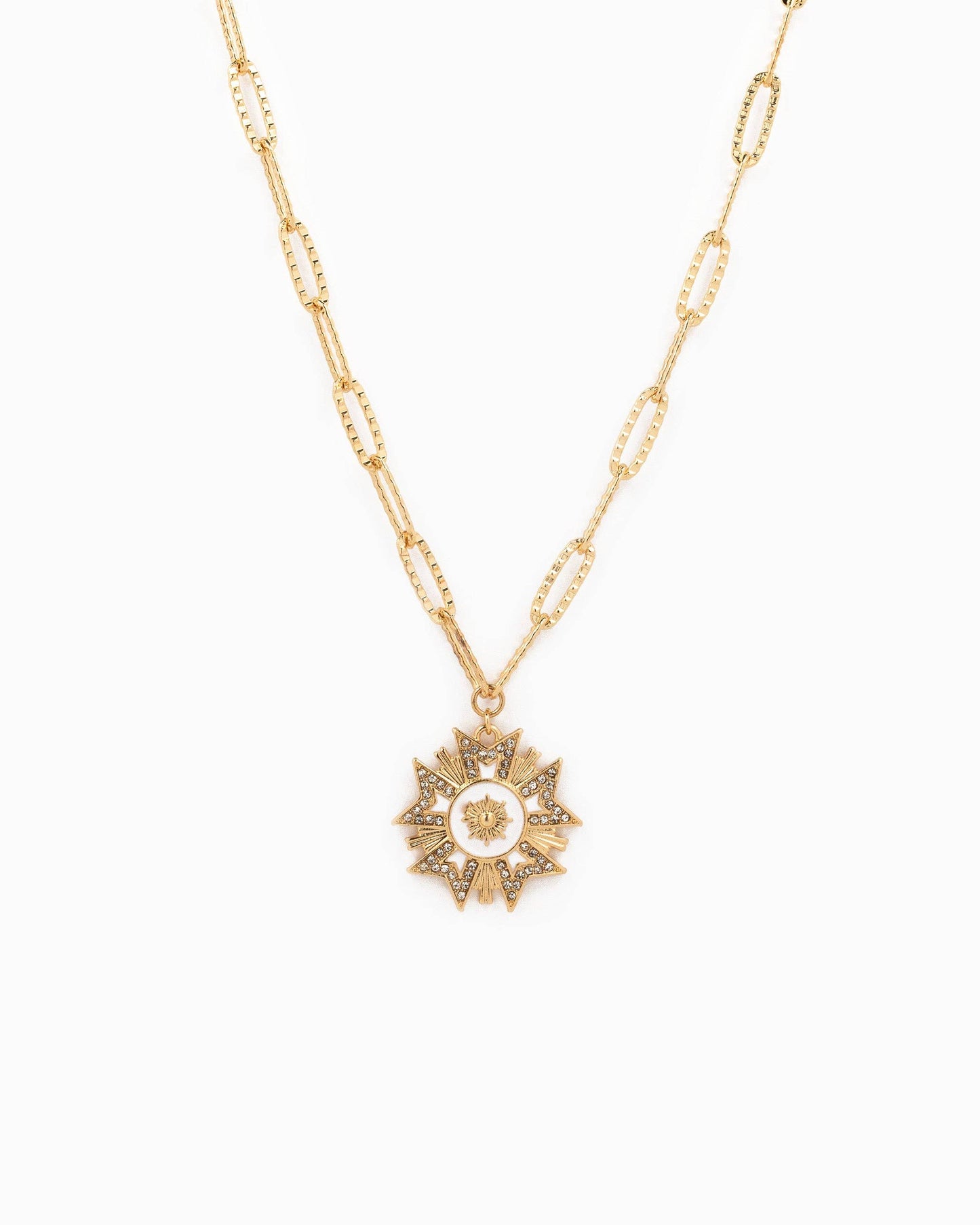 Pavé Starburst Link Chain Coin Pendant Necklace