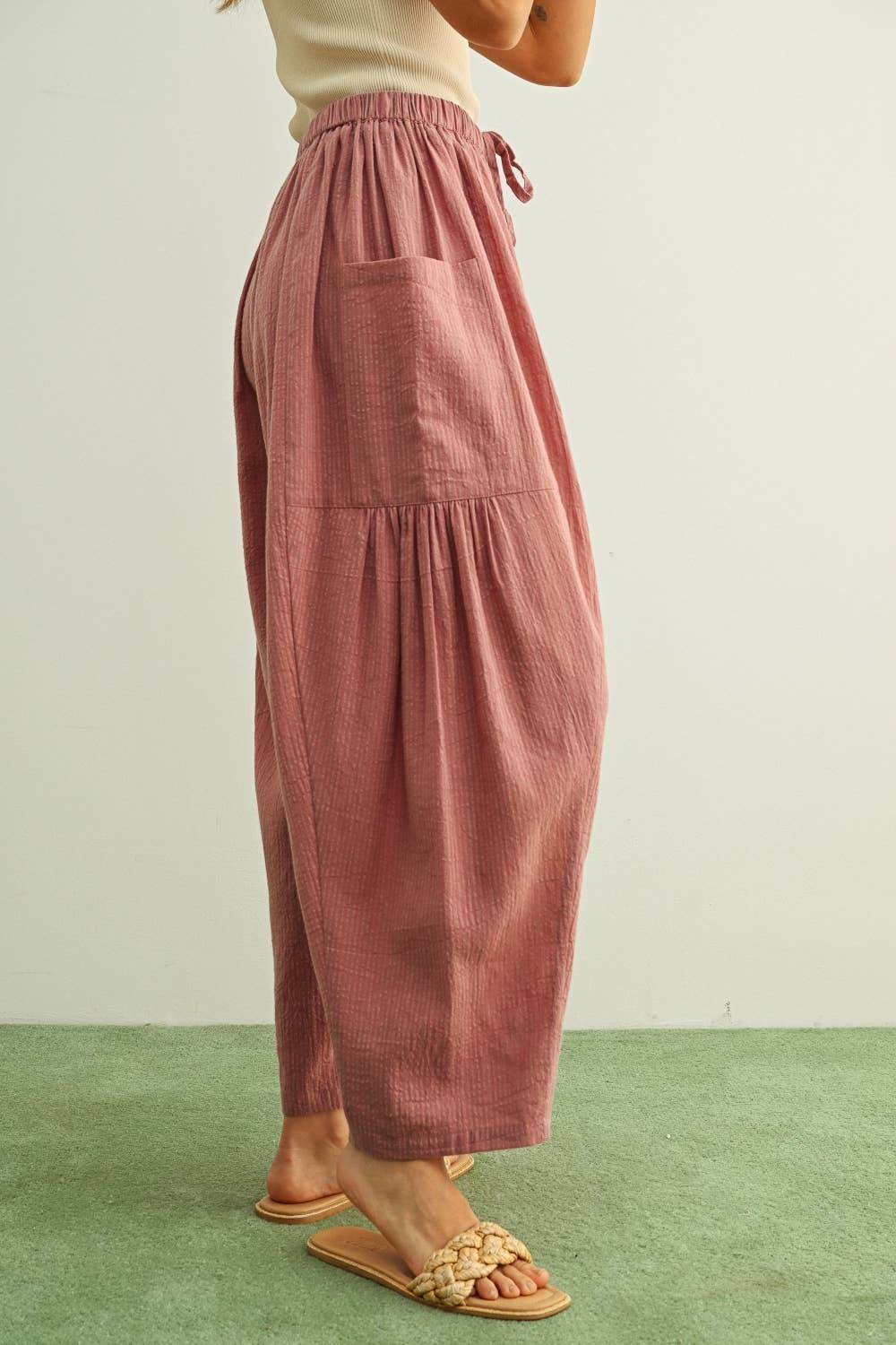 Mauve Pinstriped Loose Pants, Feathered Farmhouse
