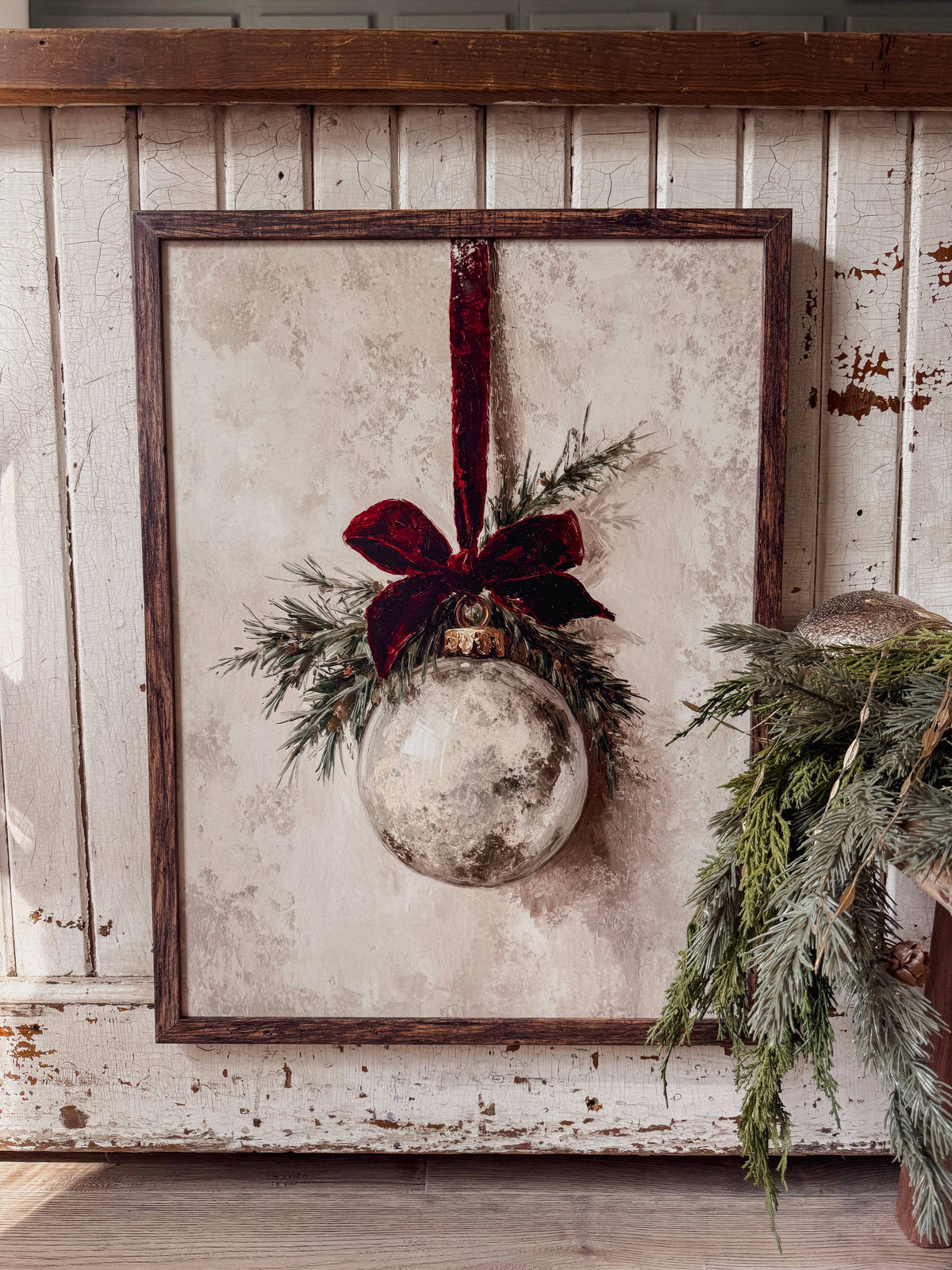 Vintage Ornament with Velvet Ribbon Wood Sign, The Feathered Farmhouse