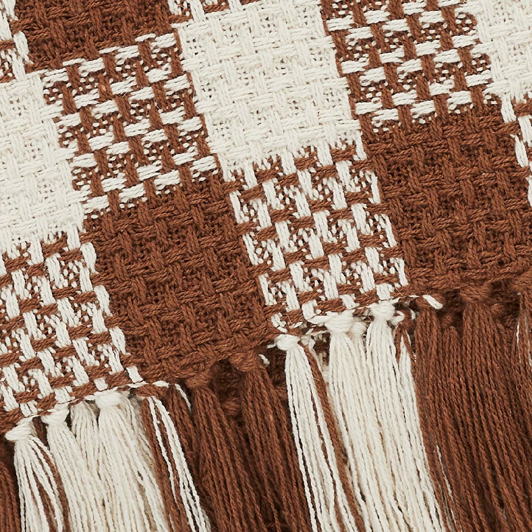 Amber Heritage Check Throw Blanket with Fringe, Feathered Farmhouse