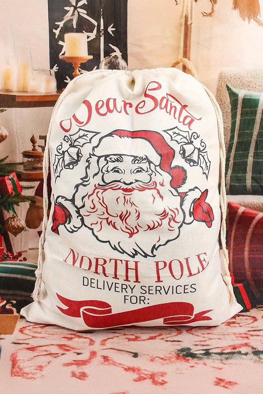 Santa Clause Closure Canvas Christmas Gift Bag, Feathered Farmhouse