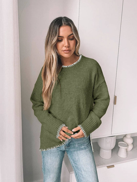 Split-end Pullover Sweater, Feathered Farmhouse